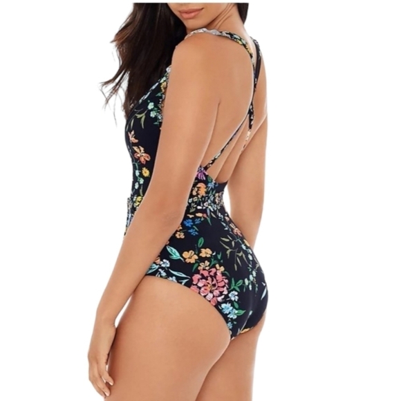 Skinnydippers Miraclesuit baby kiss cinch ruffle dark floral one piece swimsuit - Picture 2 of 11